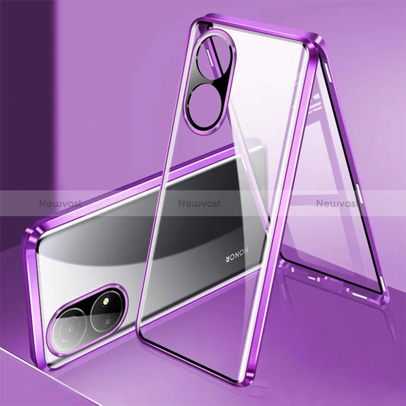 Luxury Aluminum Metal Frame Mirror Cover Case 360 Degrees for Huawei Honor X7 Purple