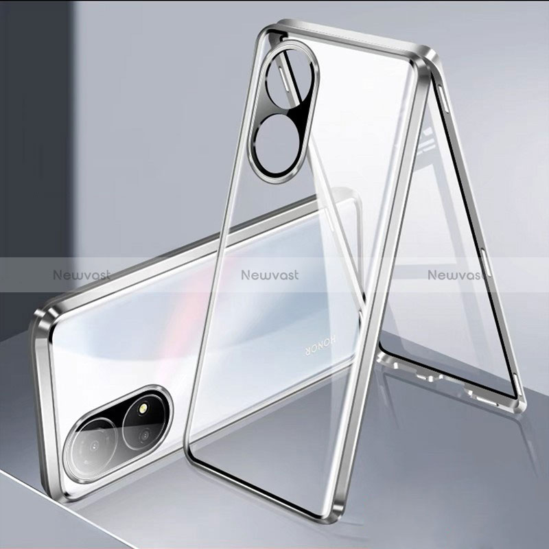 Luxury Aluminum Metal Frame Mirror Cover Case 360 Degrees for Huawei Honor X7 Silver