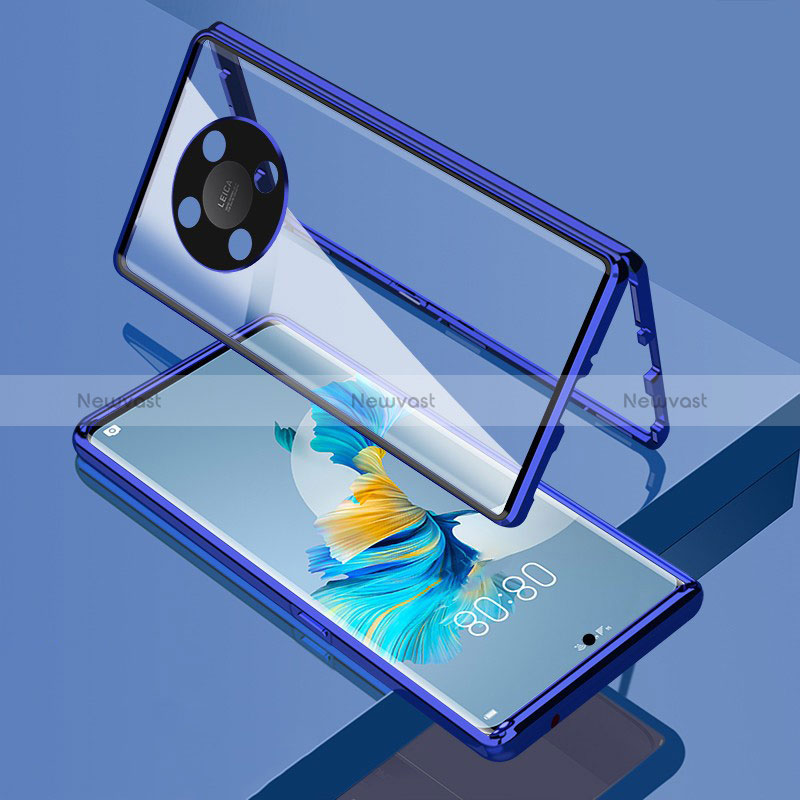 Luxury Aluminum Metal Frame Mirror Cover Case 360 Degrees for Huawei Honor X9 5G Blue