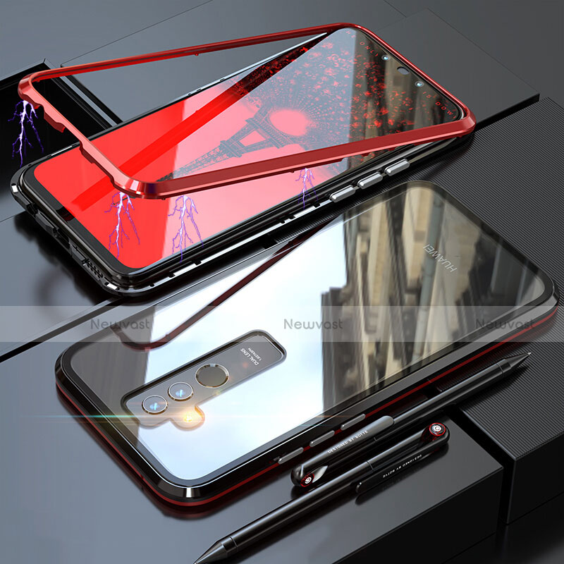 Luxury Aluminum Metal Frame Mirror Cover Case 360 Degrees for Huawei Mate 20 Lite Red