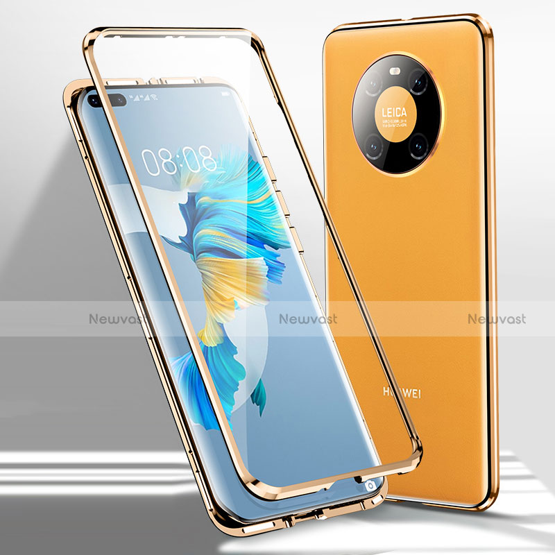 Luxury Aluminum Metal Frame Mirror Cover Case 360 Degrees for Huawei Mate 40E Pro 5G Yellow