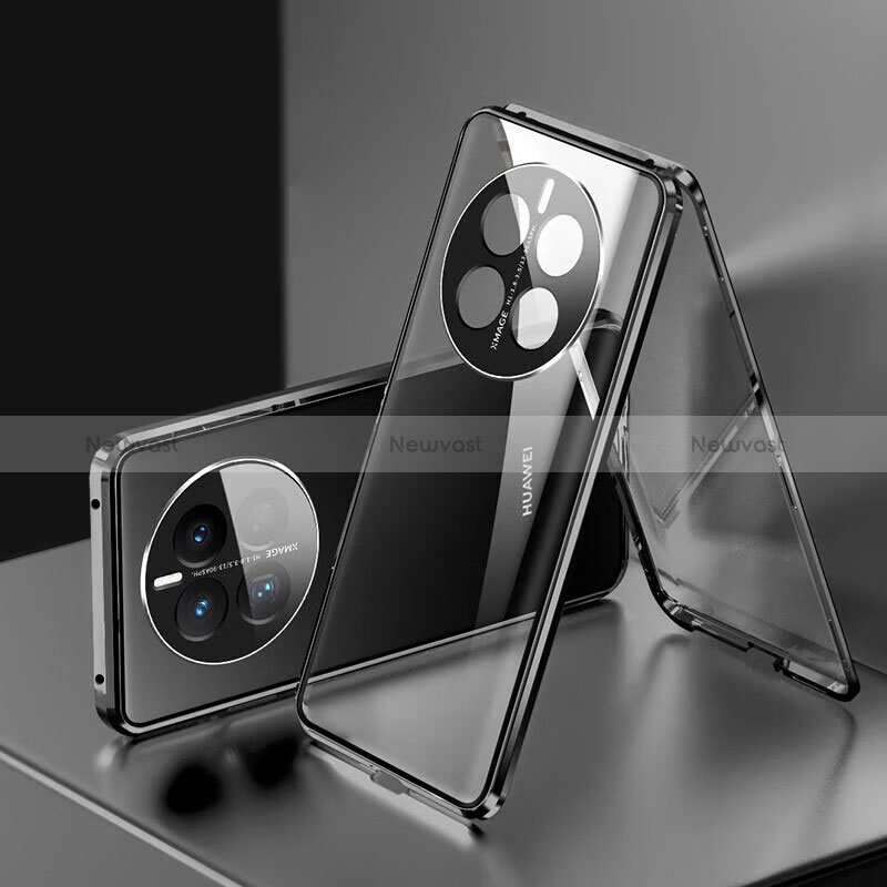 Luxury Aluminum Metal Frame Mirror Cover Case 360 Degrees for Huawei Mate 50 Black