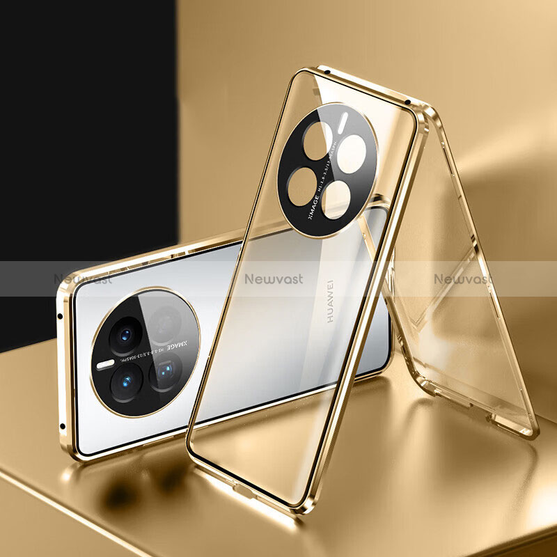 Luxury Aluminum Metal Frame Mirror Cover Case 360 Degrees for Huawei Mate 50 Gold