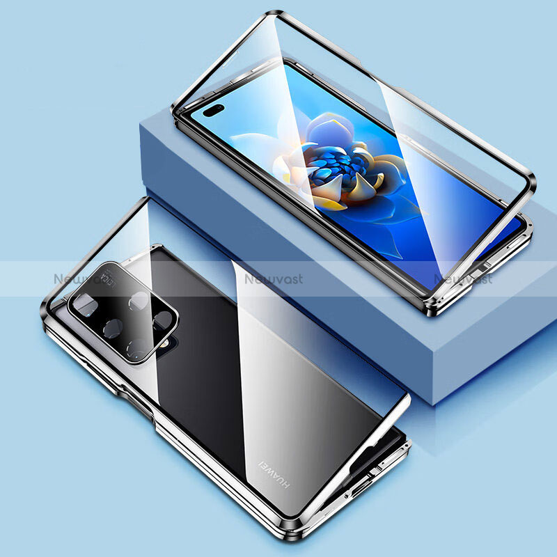 Luxury Aluminum Metal Frame Mirror Cover Case 360 Degrees for Huawei Mate X2 Silver