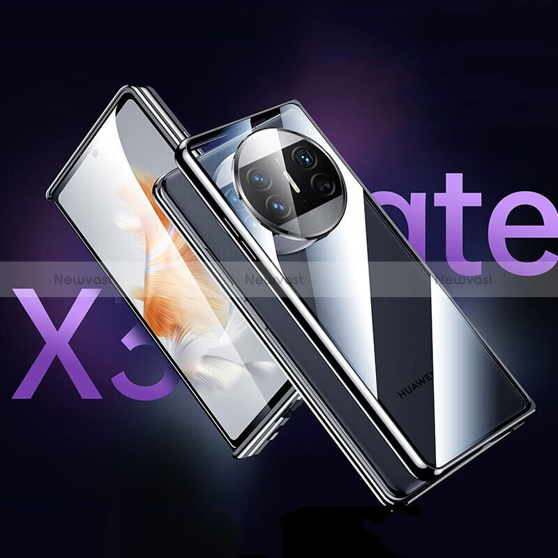 Luxury Aluminum Metal Frame Mirror Cover Case 360 Degrees for Huawei Mate X3 Black