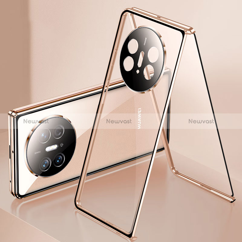 Luxury Aluminum Metal Frame Mirror Cover Case 360 Degrees for Huawei Mate X3 Gold