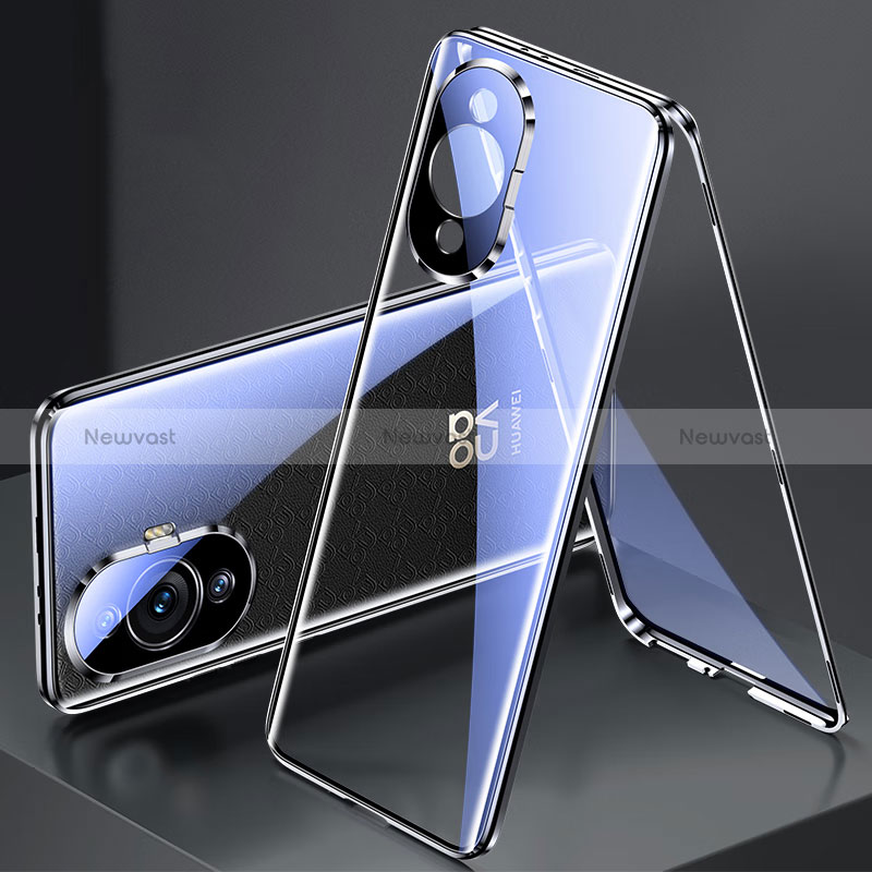 Luxury Aluminum Metal Frame Mirror Cover Case 360 Degrees for Huawei Nova 11 Black