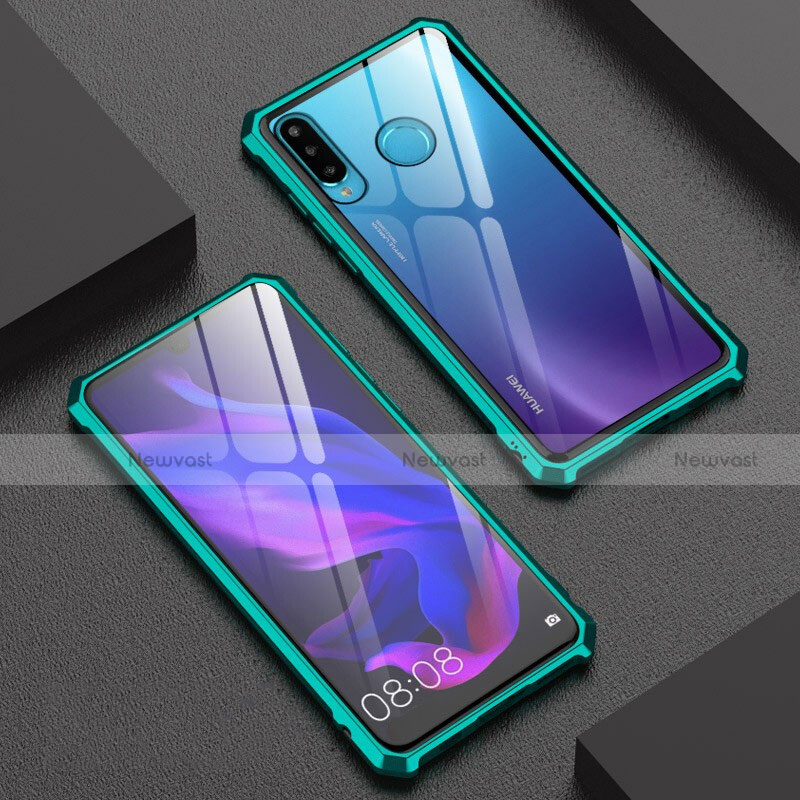 Luxury Aluminum Metal Frame Mirror Cover Case 360 Degrees for Huawei Nova 4e Green