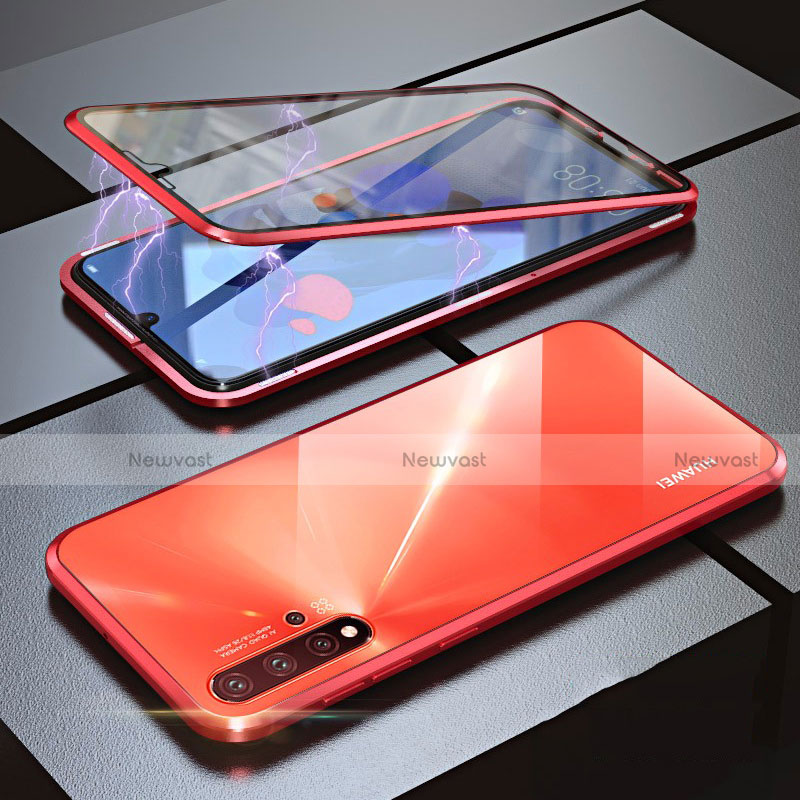 Luxury Aluminum Metal Frame Mirror Cover Case 360 Degrees for Huawei Nova 5 Red