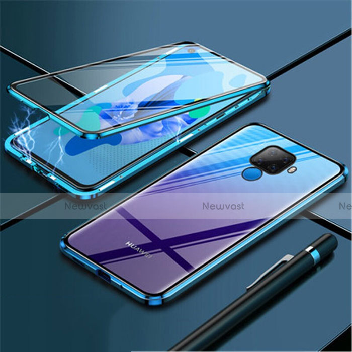 Luxury Aluminum Metal Frame Mirror Cover Case 360 Degrees for Huawei Nova 5i Pro Blue