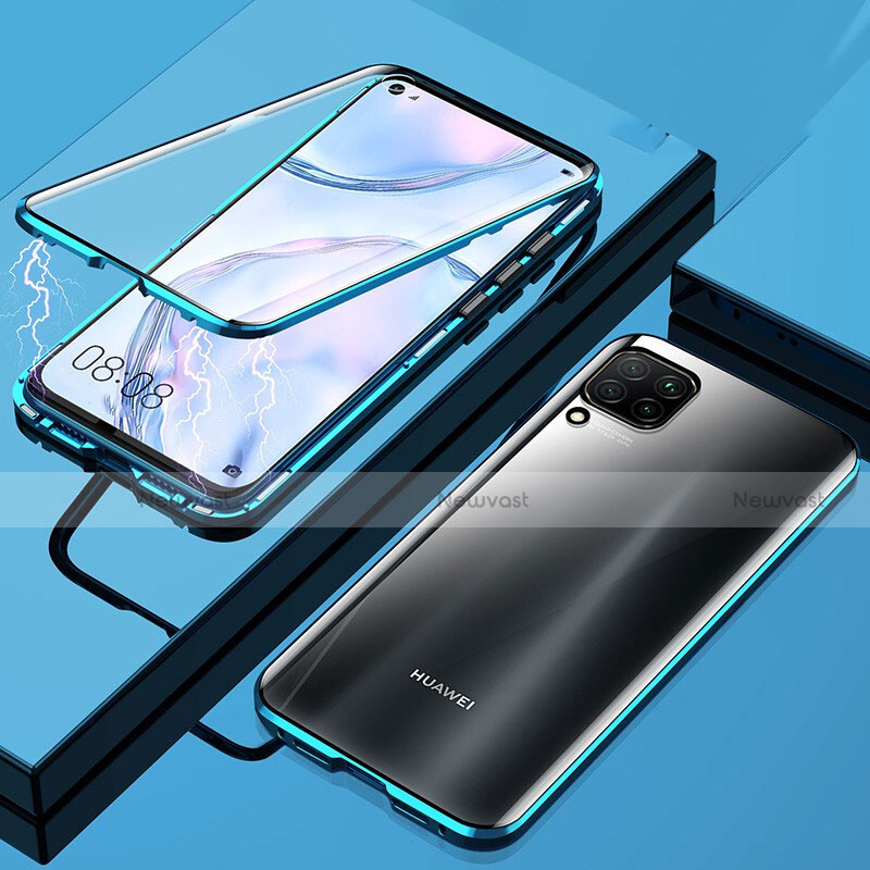 Luxury Aluminum Metal Frame Mirror Cover Case 360 Degrees for Huawei Nova 6 SE Blue