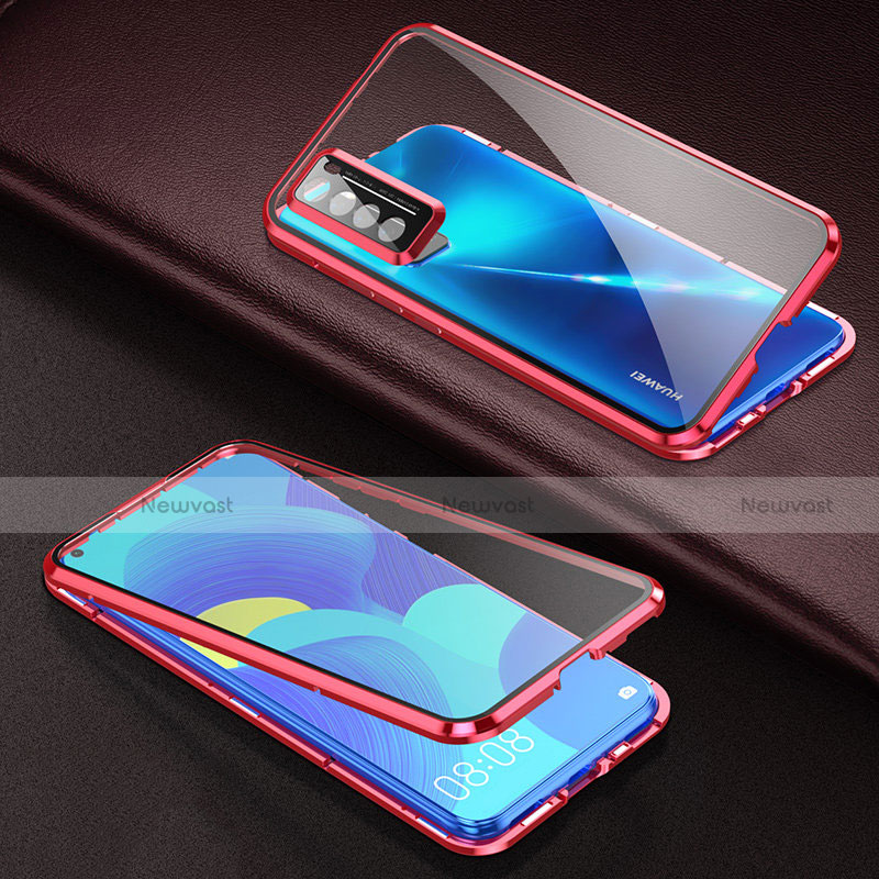 Luxury Aluminum Metal Frame Mirror Cover Case 360 Degrees for Huawei Nova 7 5G Red