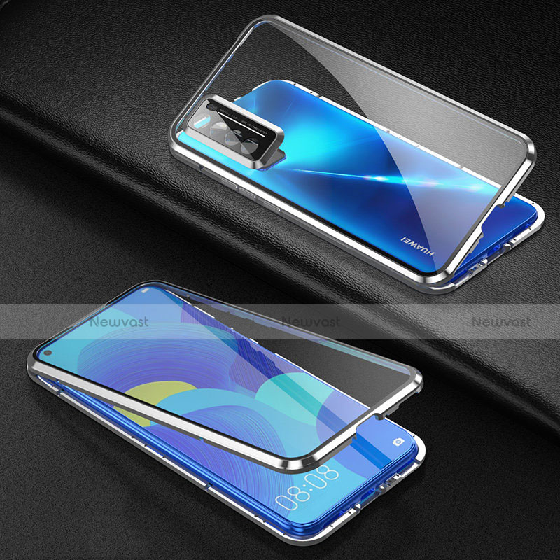 Luxury Aluminum Metal Frame Mirror Cover Case 360 Degrees for Huawei Nova 7 5G Silver