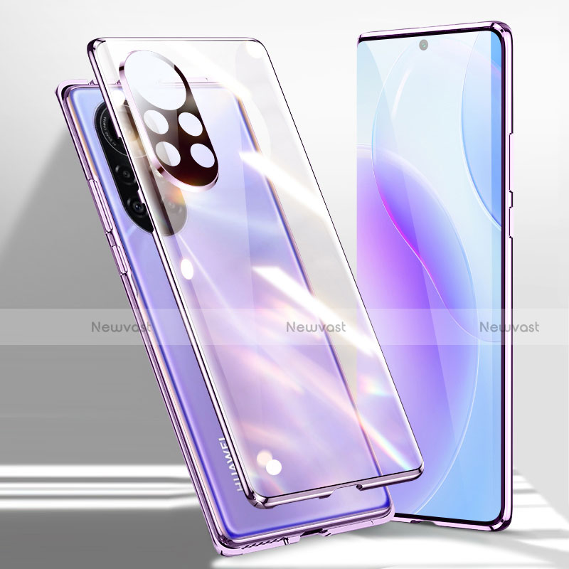 Luxury Aluminum Metal Frame Mirror Cover Case 360 Degrees for Huawei Nova 8 5G Purple