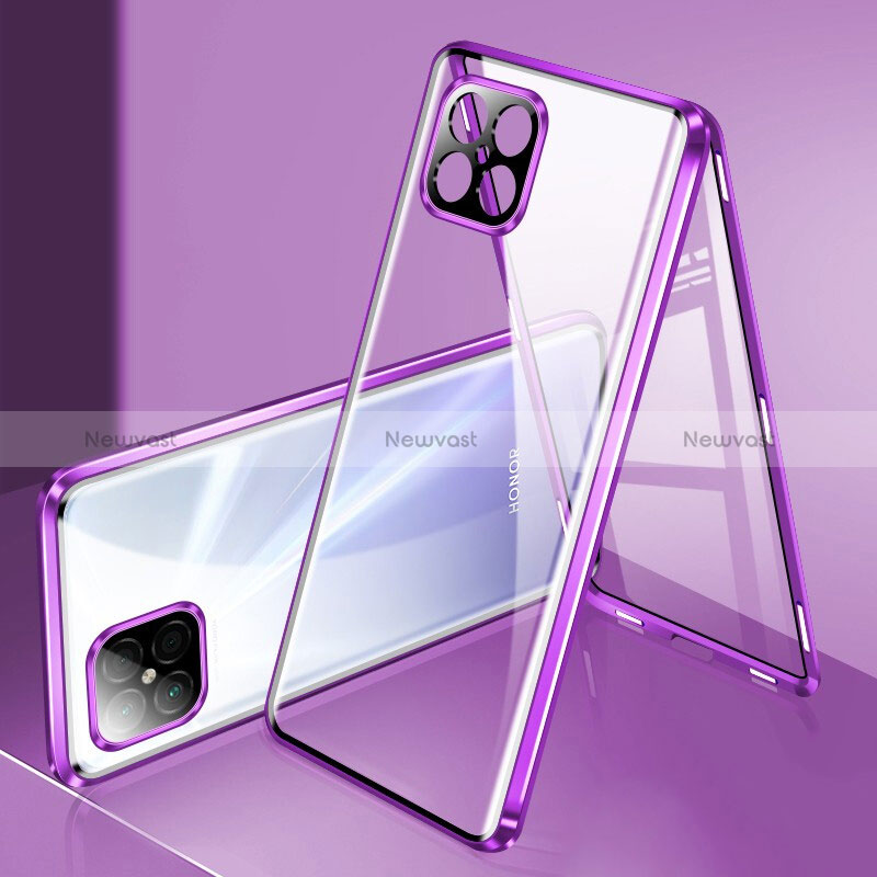 Luxury Aluminum Metal Frame Mirror Cover Case 360 Degrees for Huawei Nova 8 SE 4G Purple