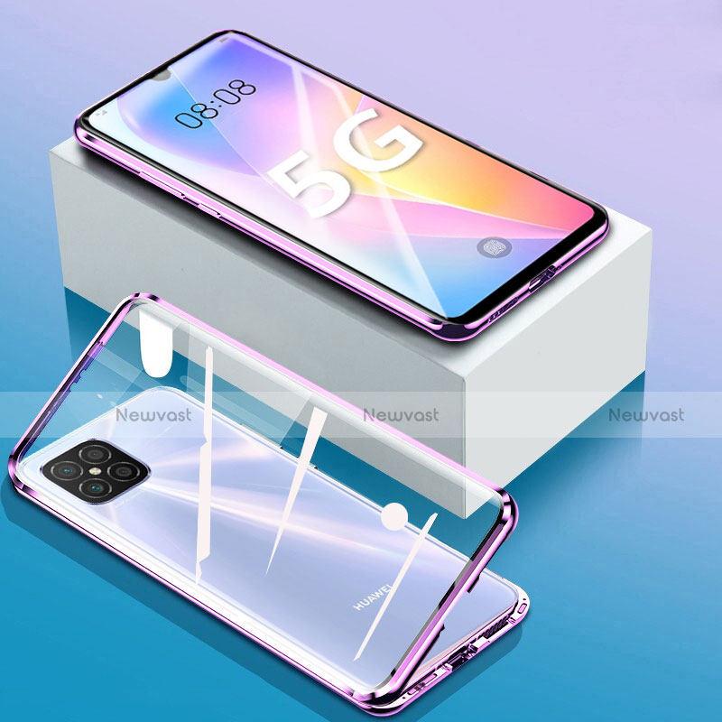 Luxury Aluminum Metal Frame Mirror Cover Case 360 Degrees for Huawei Nova 8 SE 5G Clove Purple