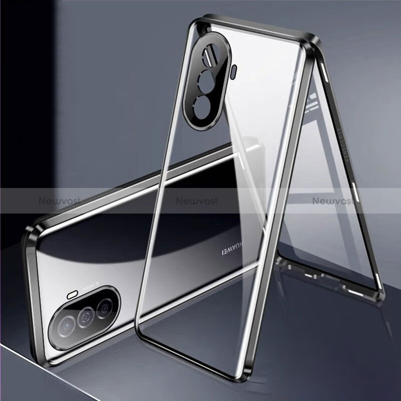 Luxury Aluminum Metal Frame Mirror Cover Case 360 Degrees for Huawei Nova Y70 Black