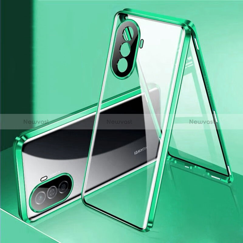 Luxury Aluminum Metal Frame Mirror Cover Case 360 Degrees for Huawei Nova Y70 Green