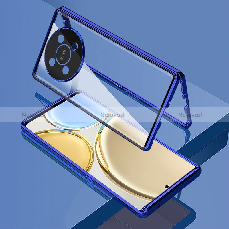 Luxury Aluminum Metal Frame Mirror Cover Case 360 Degrees for Huawei Nova Y91 Blue