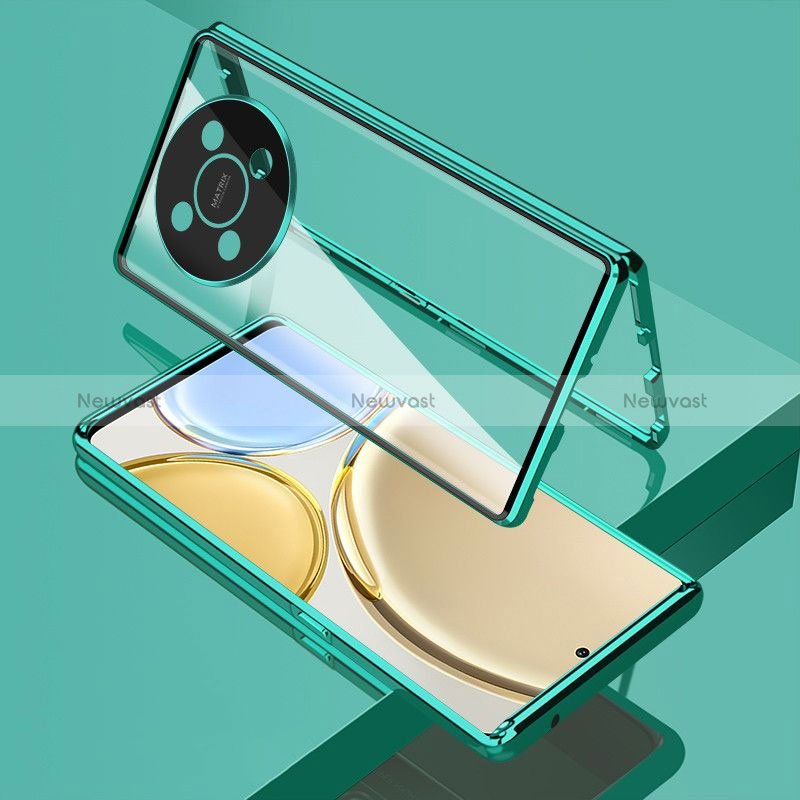 Luxury Aluminum Metal Frame Mirror Cover Case 360 Degrees for Huawei Nova Y91 Green