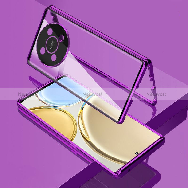 Luxury Aluminum Metal Frame Mirror Cover Case 360 Degrees for Huawei Nova Y91 Purple