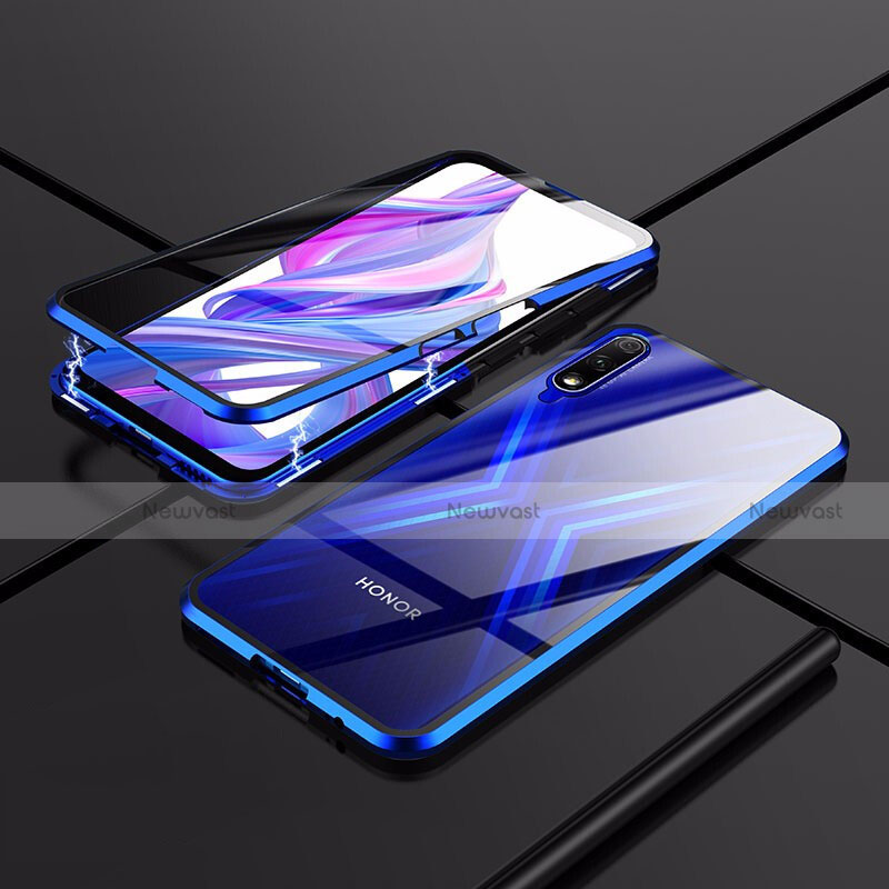 Luxury Aluminum Metal Frame Mirror Cover Case 360 Degrees for Huawei P Smart Z (2019) Blue