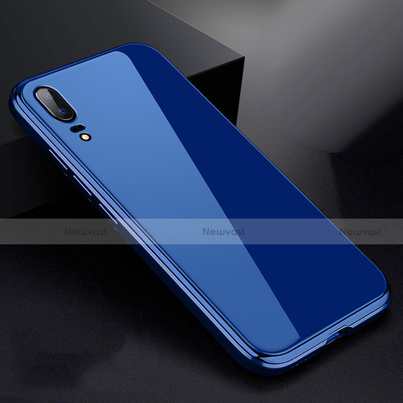 Luxury Aluminum Metal Frame Mirror Cover Case 360 Degrees for Huawei P20 Blue