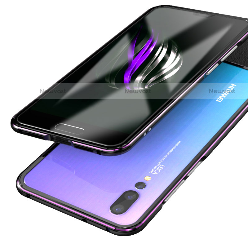 Luxury Aluminum Metal Frame Mirror Cover Case 360 Degrees for Huawei P20 Pro Purple