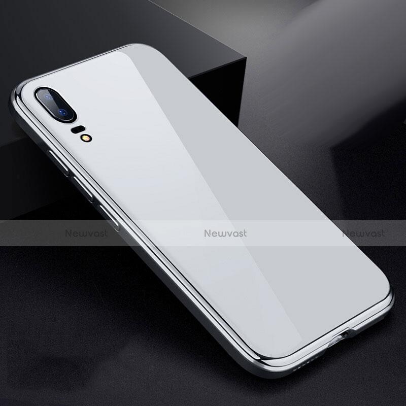 Luxury Aluminum Metal Frame Mirror Cover Case 360 Degrees for Huawei P20 White