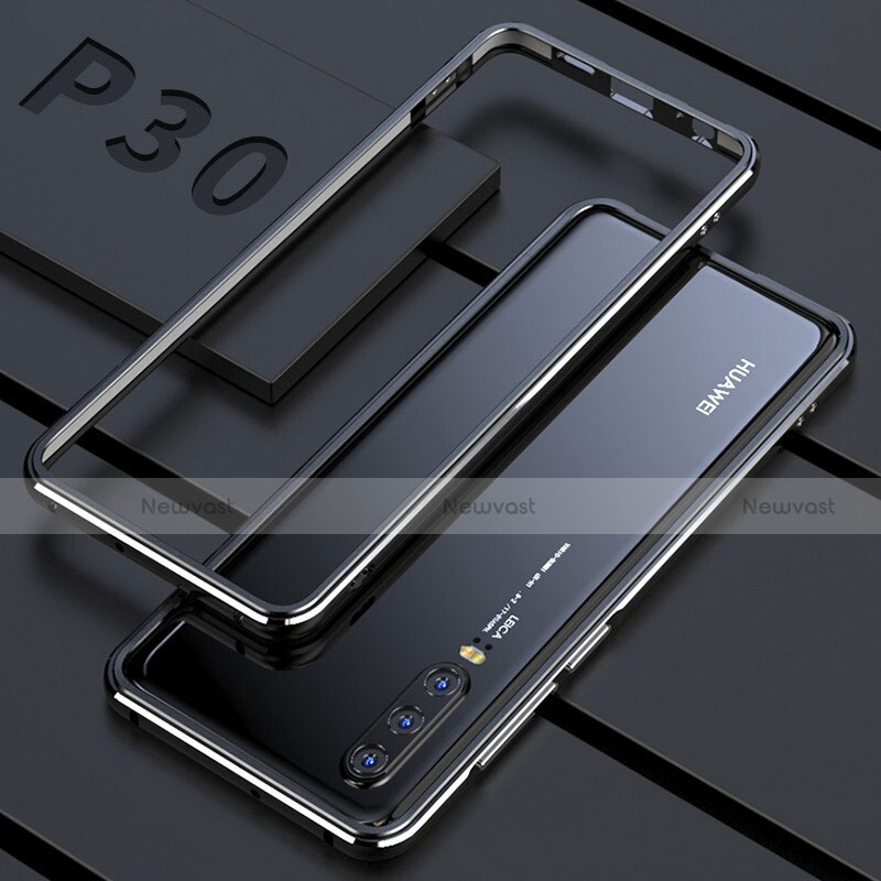 Luxury Aluminum Metal Frame Mirror Cover Case 360 Degrees for Huawei P30 Black