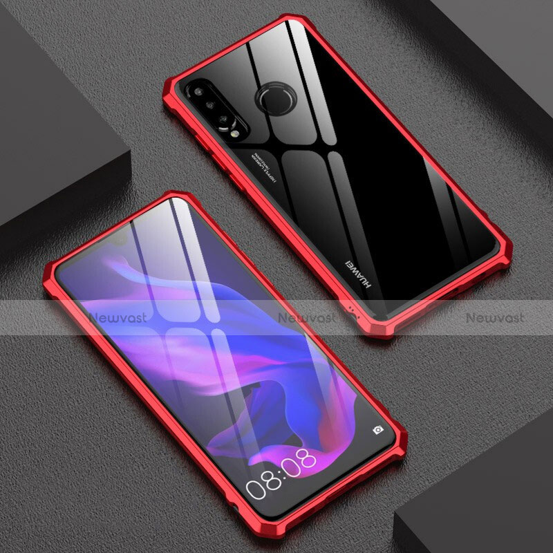 Luxury Aluminum Metal Frame Mirror Cover Case 360 Degrees for Huawei P30 Lite New Edition Red