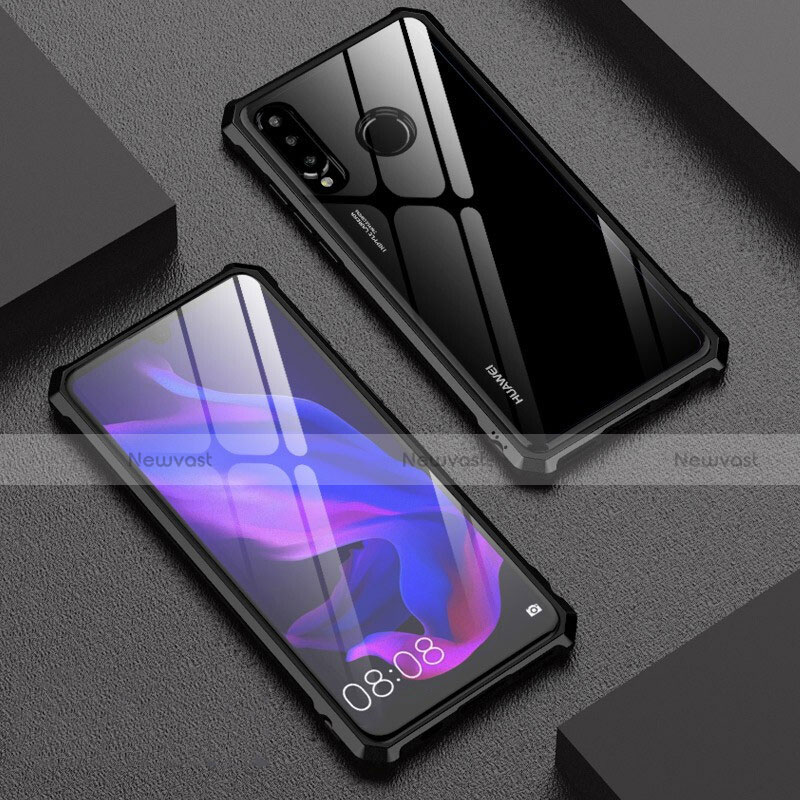 Luxury Aluminum Metal Frame Mirror Cover Case 360 Degrees for Huawei P30 Lite XL Black