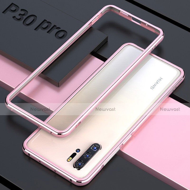 Luxury Aluminum Metal Frame Mirror Cover Case 360 Degrees for Huawei P30 Pro New Edition Rose Gold