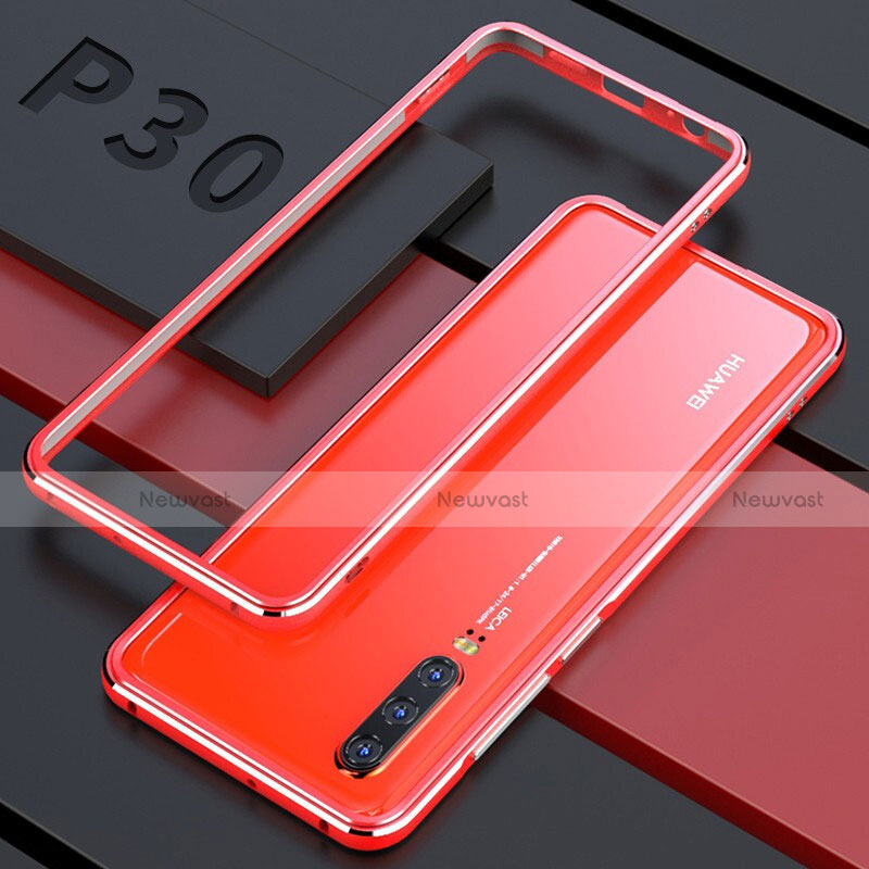 Luxury Aluminum Metal Frame Mirror Cover Case 360 Degrees for Huawei P30 Red