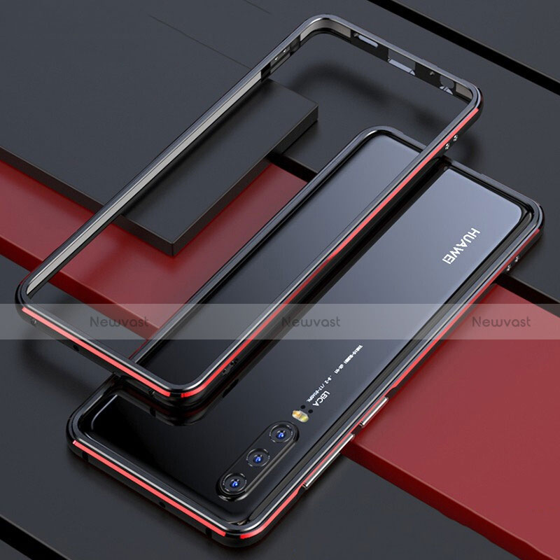 Luxury Aluminum Metal Frame Mirror Cover Case 360 Degrees for Huawei P30 Red and Black