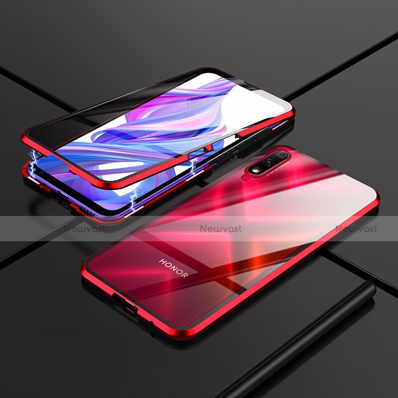 Luxury Aluminum Metal Frame Mirror Cover Case 360 Degrees for Huawei Y9 Prime (2019) Red