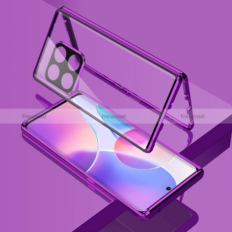 Luxury Aluminum Metal Frame Mirror Cover Case 360 Degrees for OnePlus 10 Pro 5G Purple