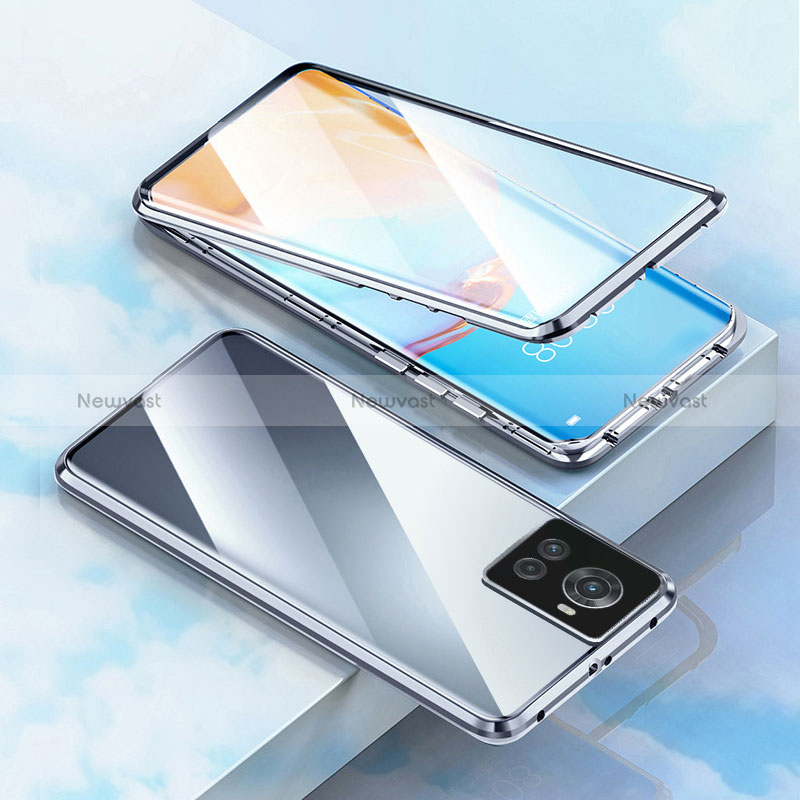 Luxury Aluminum Metal Frame Mirror Cover Case 360 Degrees for OnePlus 10R 5G Silver