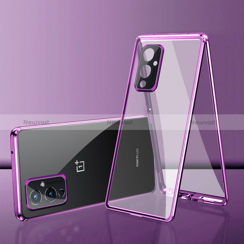 Luxury Aluminum Metal Frame Mirror Cover Case 360 Degrees for OnePlus 9 5G Purple