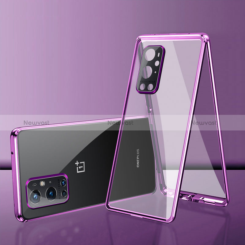 Luxury Aluminum Metal Frame Mirror Cover Case 360 Degrees for OnePlus 9 Pro 5G Purple