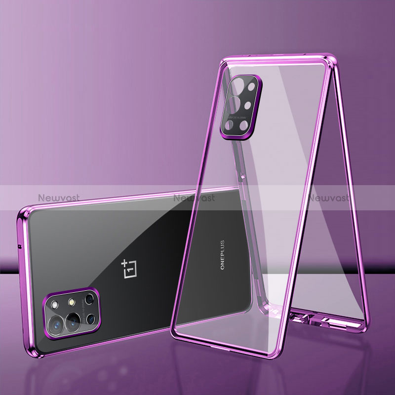 Luxury Aluminum Metal Frame Mirror Cover Case 360 Degrees for OnePlus 9R 5G Purple