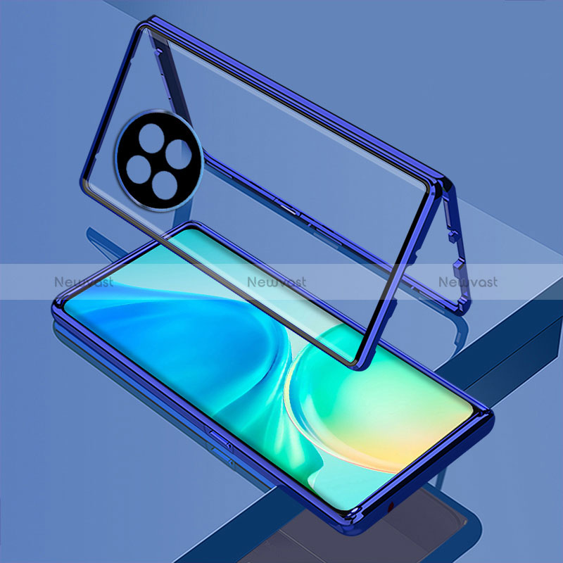 Luxury Aluminum Metal Frame Mirror Cover Case 360 Degrees for OnePlus Ace 2 5G Blue