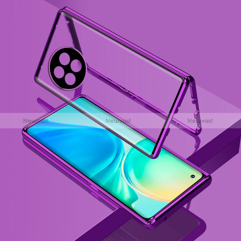 Luxury Aluminum Metal Frame Mirror Cover Case 360 Degrees for OnePlus Ace 2 Pro 5G Purple