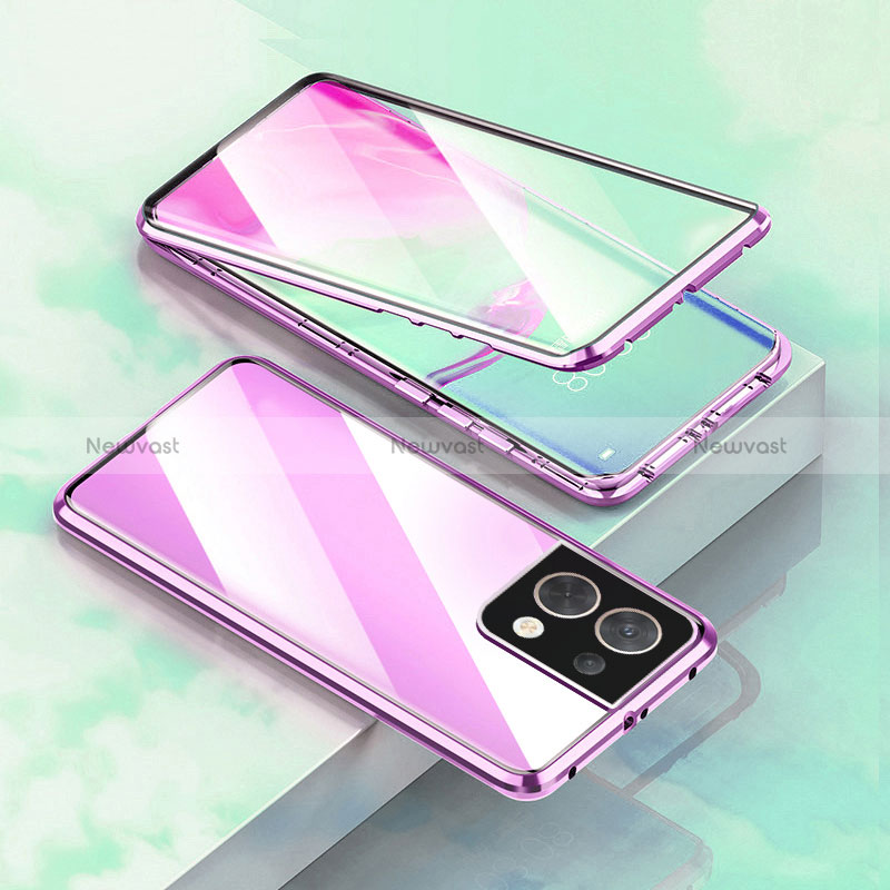 Luxury Aluminum Metal Frame Mirror Cover Case 360 Degrees for OnePlus Ace 2V 5G Purple