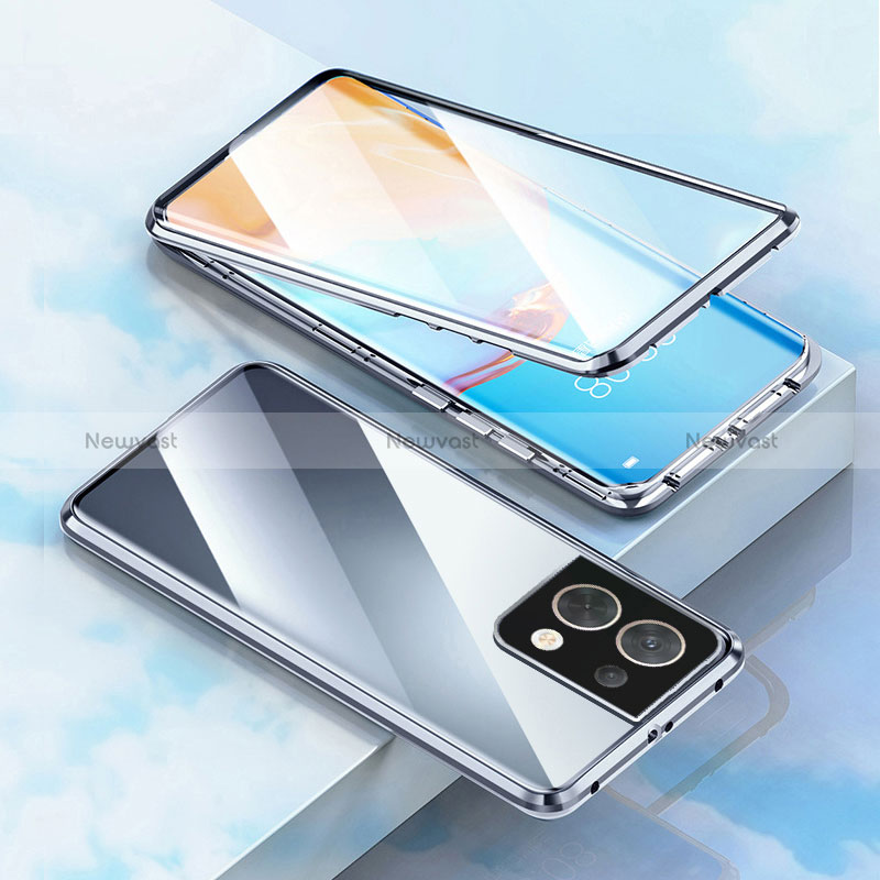 Luxury Aluminum Metal Frame Mirror Cover Case 360 Degrees for OnePlus Nord 3 5G Silver