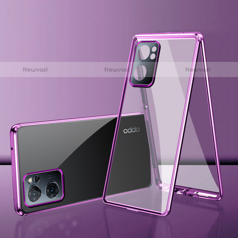 Luxury Aluminum Metal Frame Mirror Cover Case 360 Degrees for OnePlus Nord N300 5G Purple