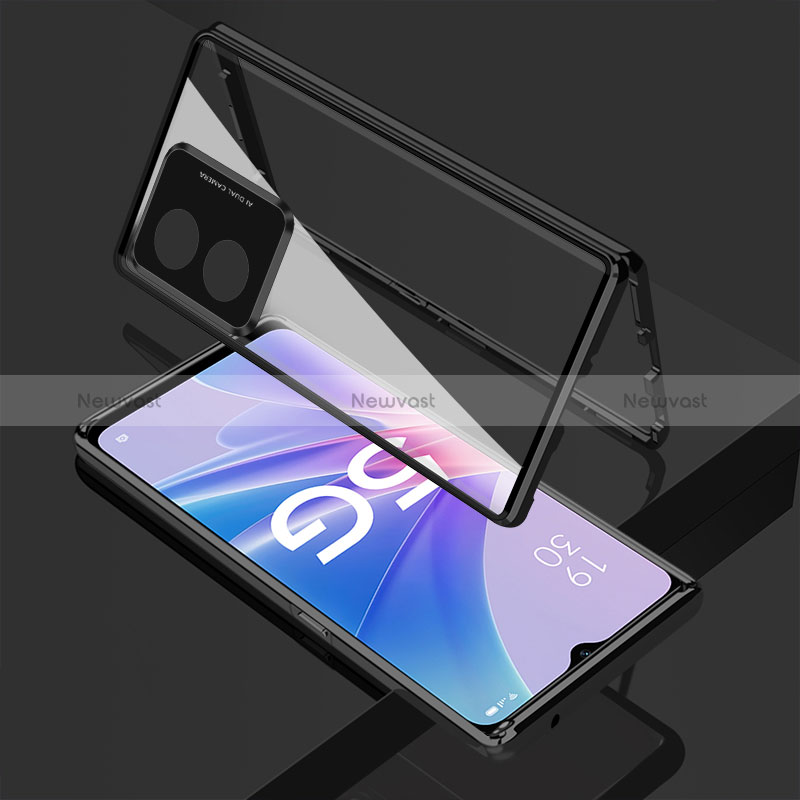 Luxury Aluminum Metal Frame Mirror Cover Case 360 Degrees for Oppo A1 5G Black