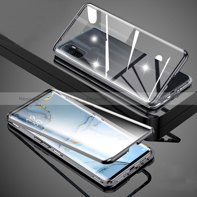 Luxury Aluminum Metal Frame Mirror Cover Case 360 Degrees for Oppo A11s Black