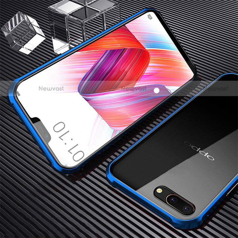 Luxury Aluminum Metal Frame Mirror Cover Case 360 Degrees for Oppo A12e Blue