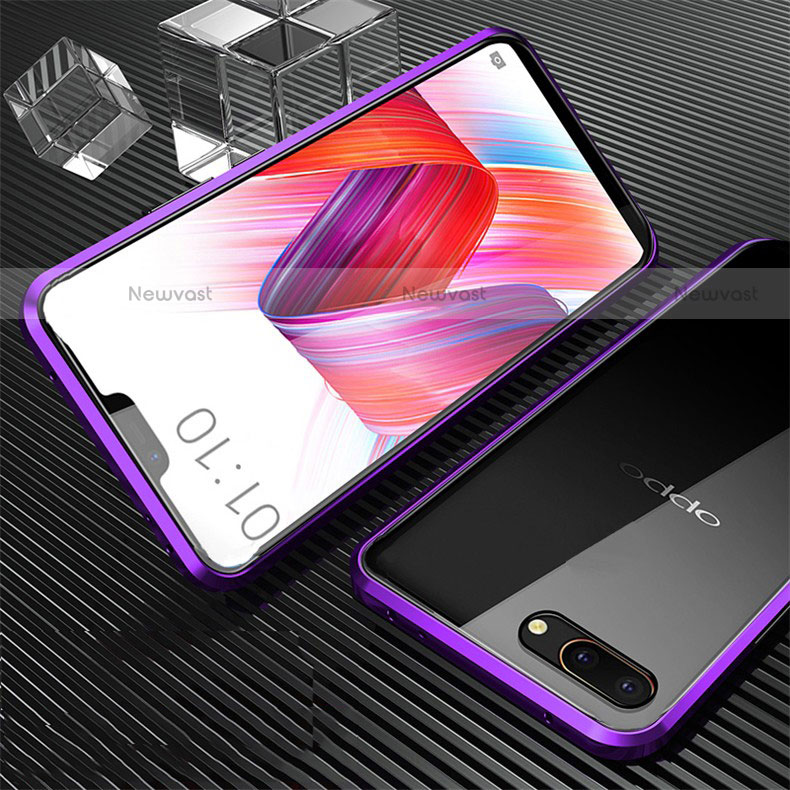 Luxury Aluminum Metal Frame Mirror Cover Case 360 Degrees for Oppo A12e Purple